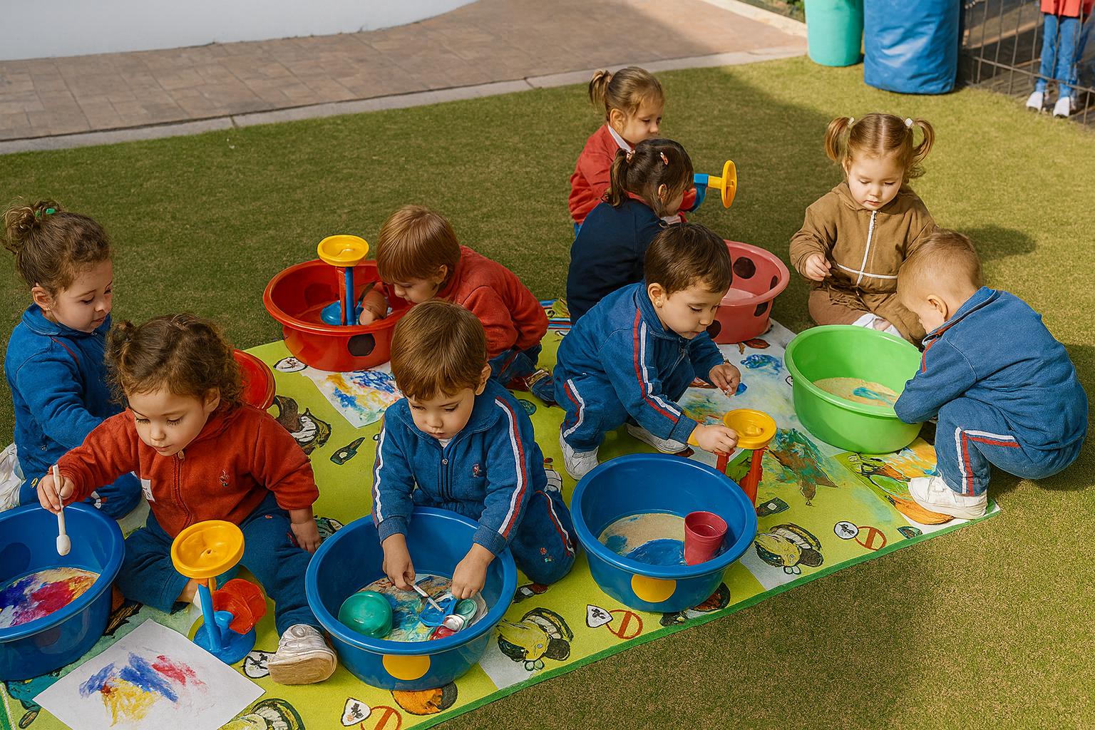Niños pequeños jugando y aprendiendo en el Jardín Maternal.